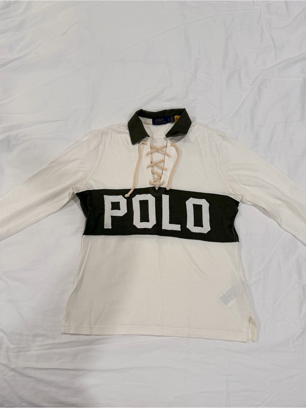Ralph Lauren Cream Rugby Shirt with Black Chest Panel